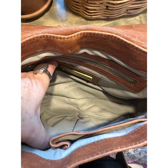 Olivia Heather Genuine Leather Satchel Bag Cognac Brown - Picture 9 of 11